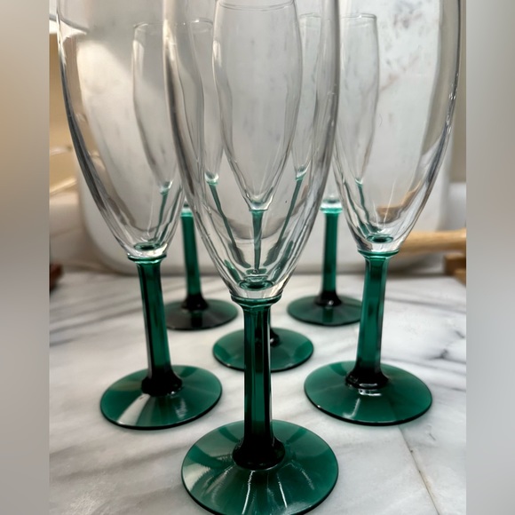 Crate&Barrel Other - CRATE & BARREL 6 Grand Flute Green Stem Nancy Meyer’s vibe dining Set of 6 NEW